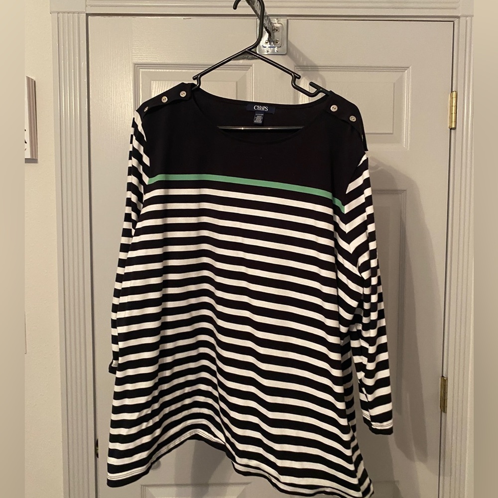 Chaps Ladies 3X Black and White Striped shirt